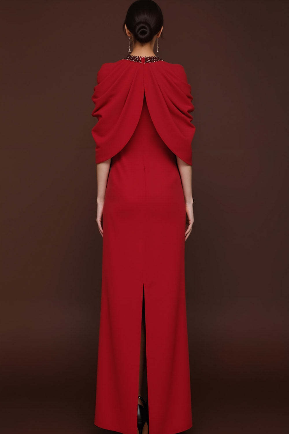 Simple White Sheath Crew Neck Maxi Formal Dress with Slit