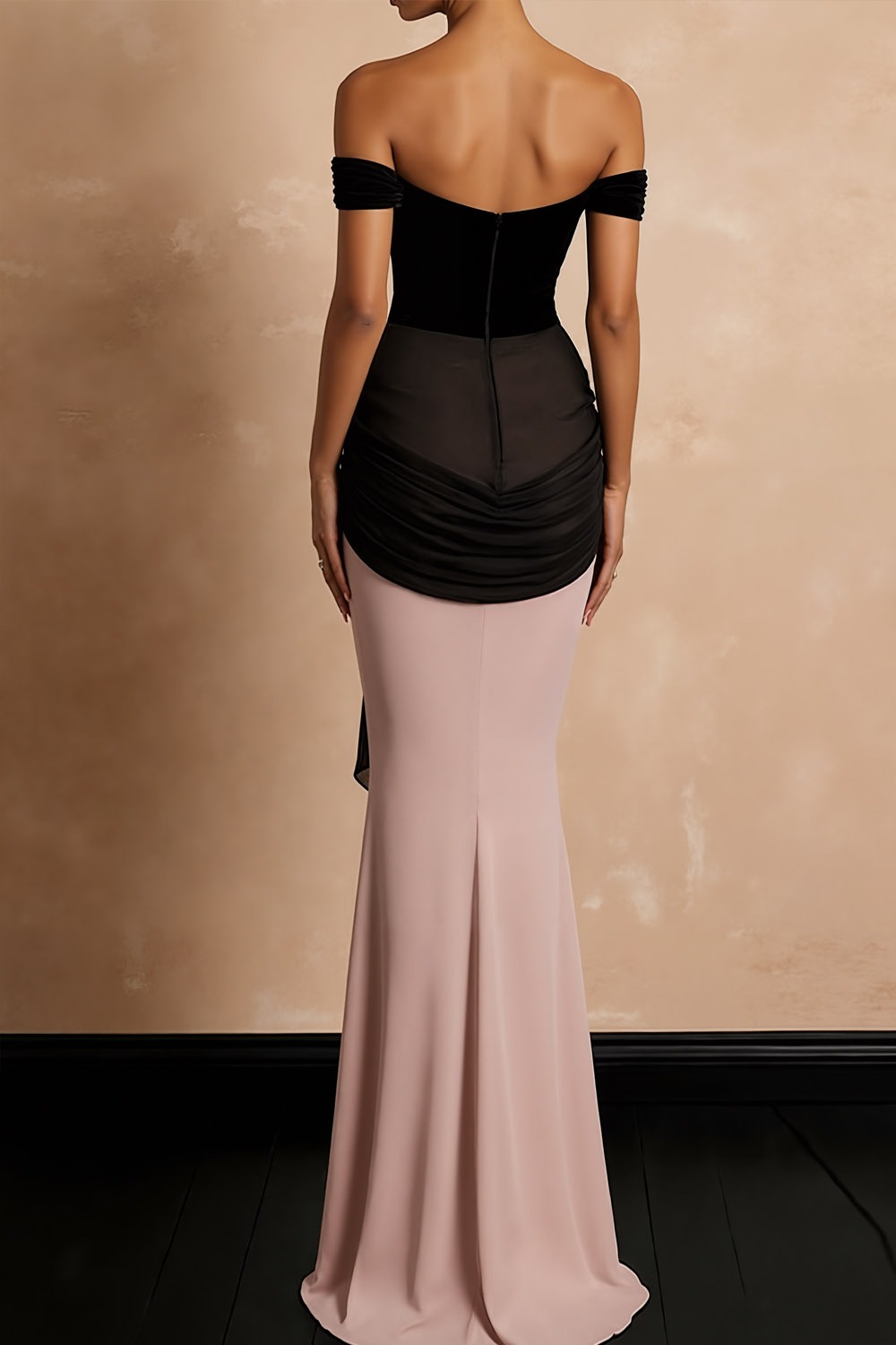 Pink Formal Evening Dress Mermaid Off the Shoulder Ruched Maxi Dress