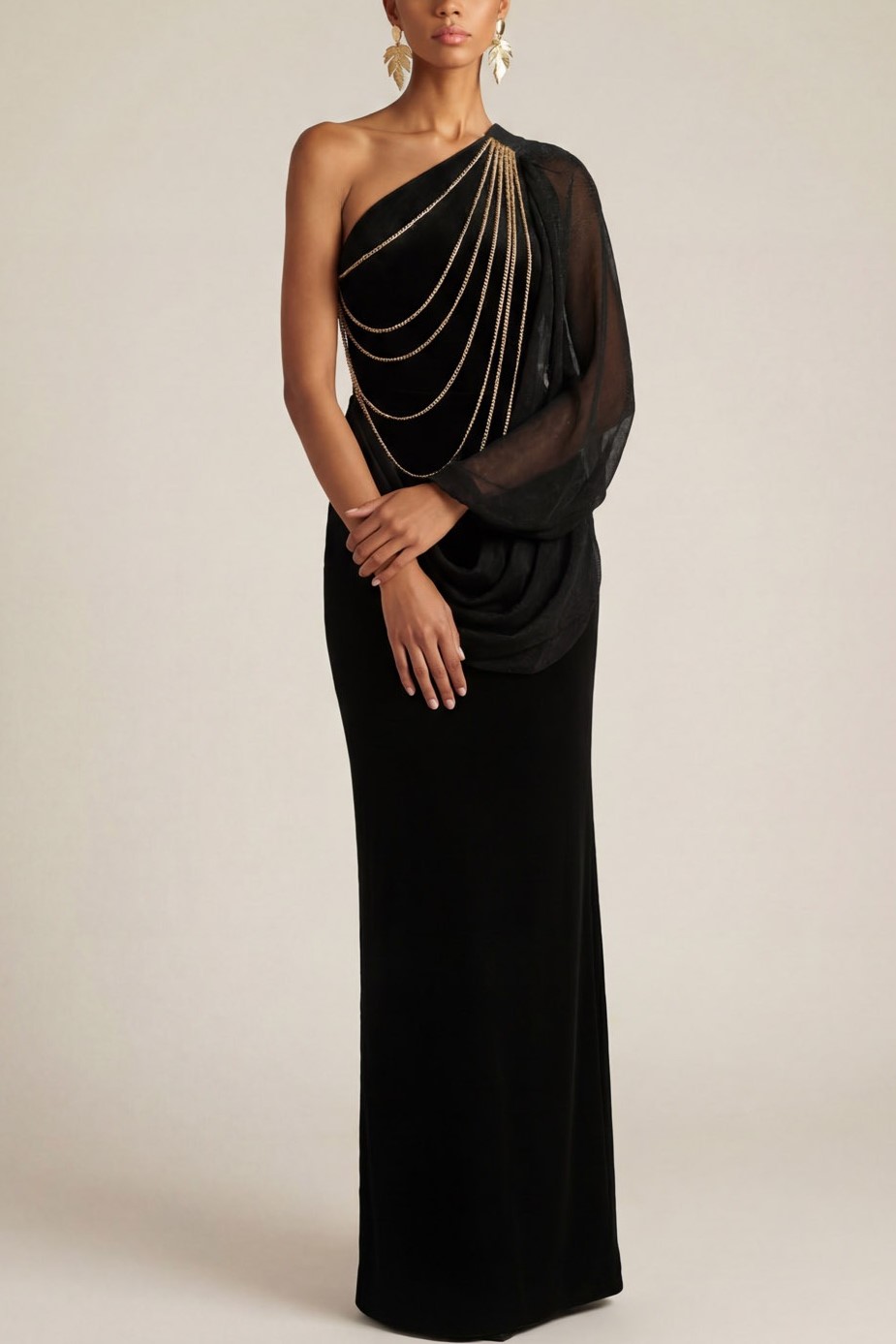 Black Formal Evening Dress Sheath One Shoulder Maxi Dress