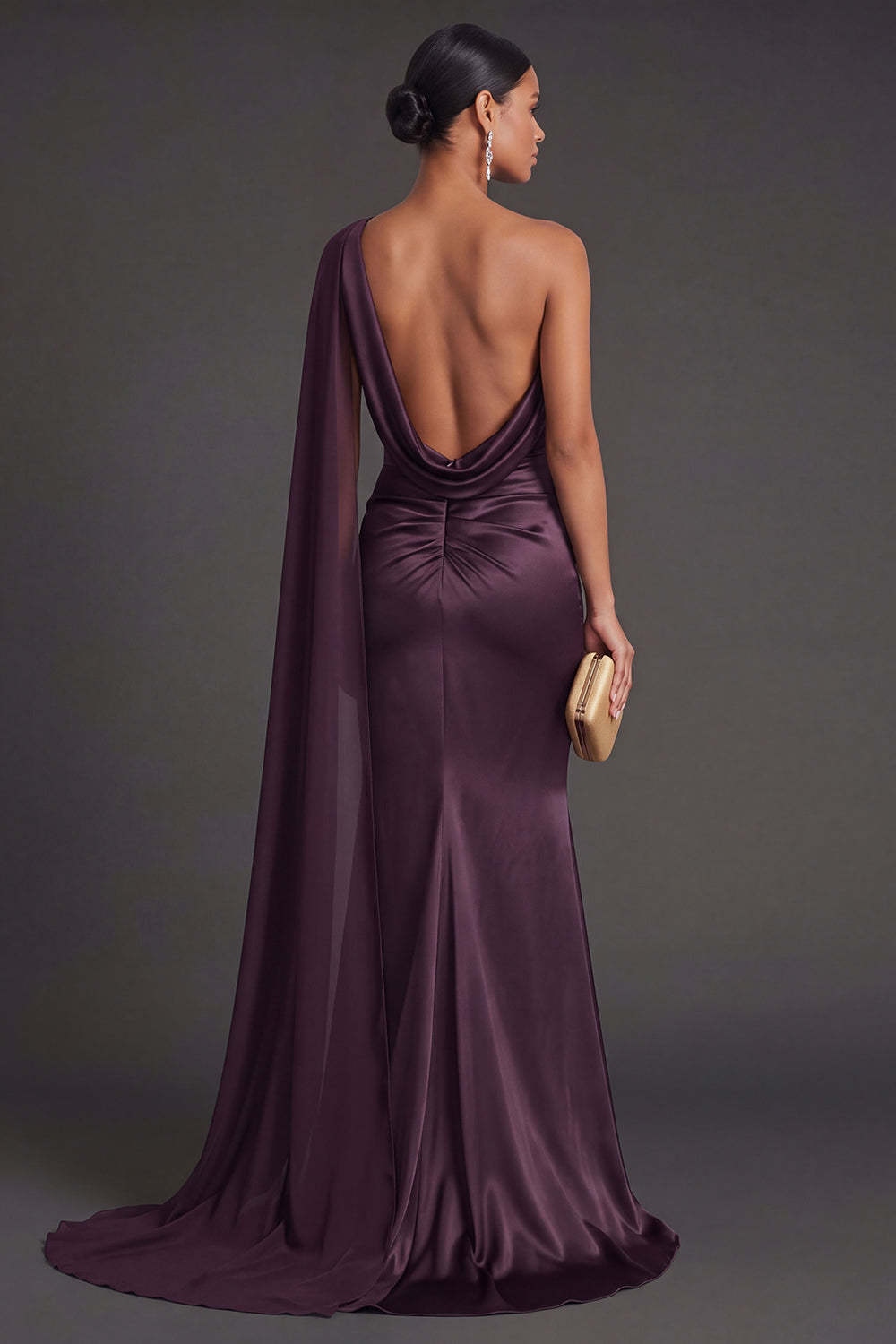 Cabernet Ruched Satin Mermaid Long Formal Dress