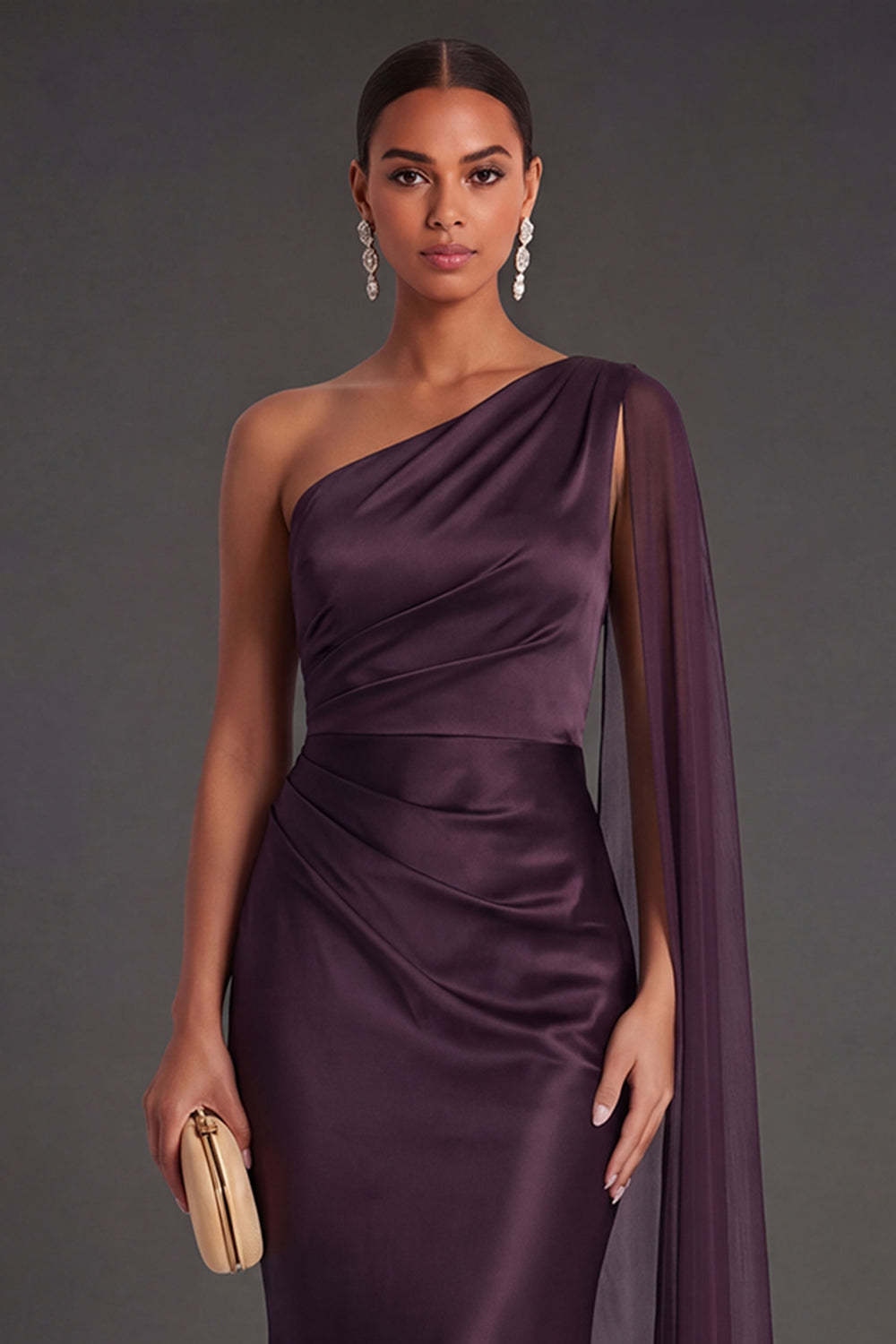 Cabernet Ruched Satin Mermaid Long Formal Dress
