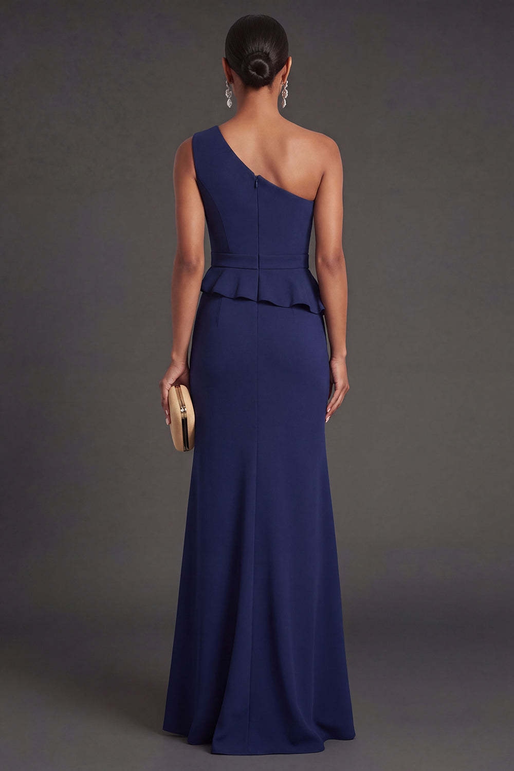 Sparkly Navy Mermaid One Shoulder Long Formal Dress with Slit