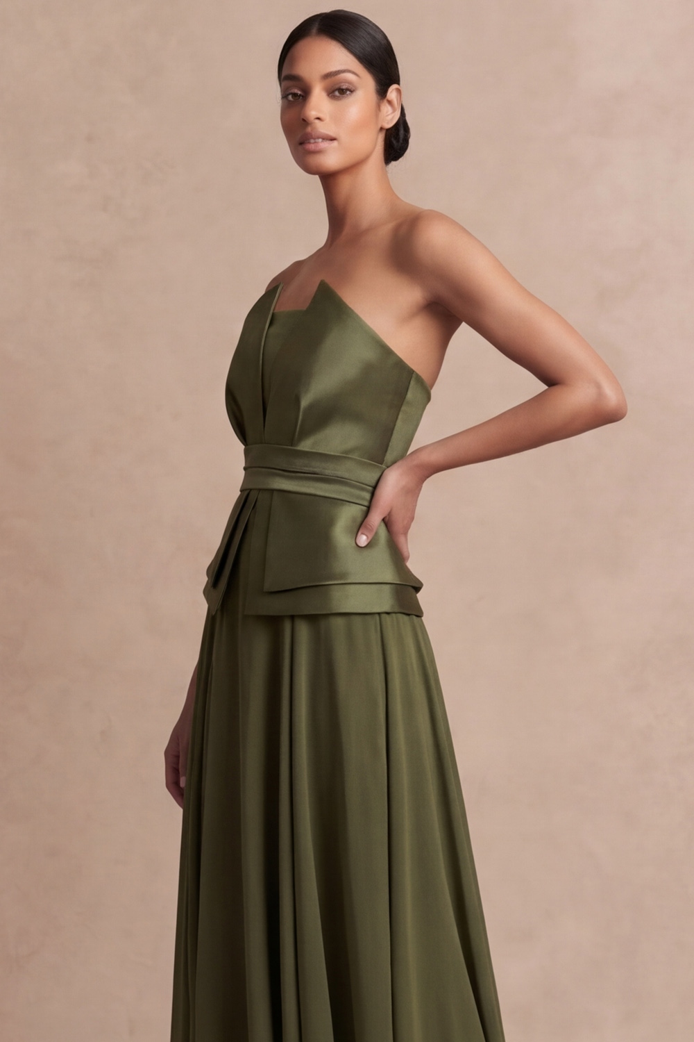 Dusty Blue Wedding Guest Dress A-Line Strapless Satin Maxi Dress
