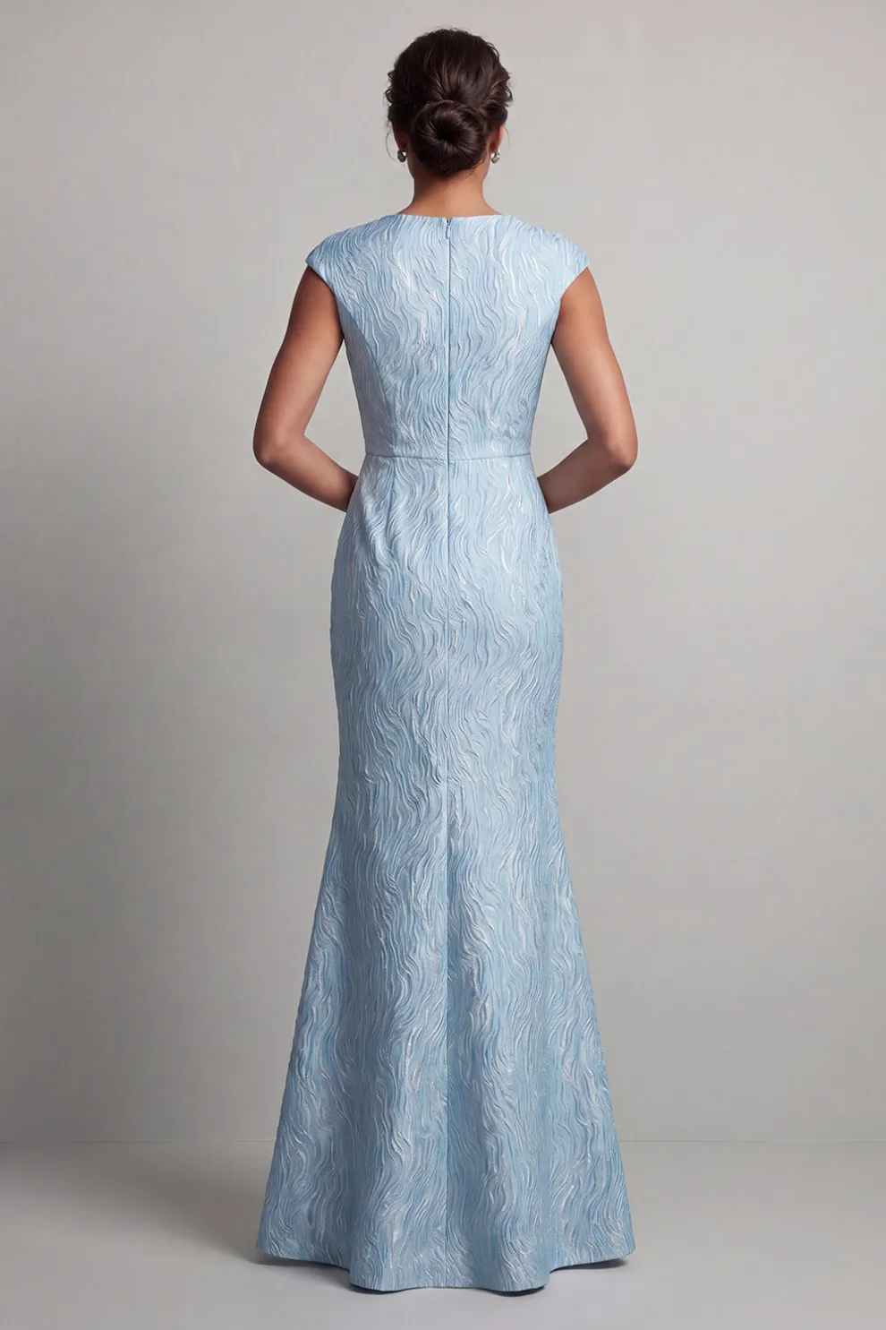 Blue Mermaid Maxi Floral V-Neck Formal Dress with Slit