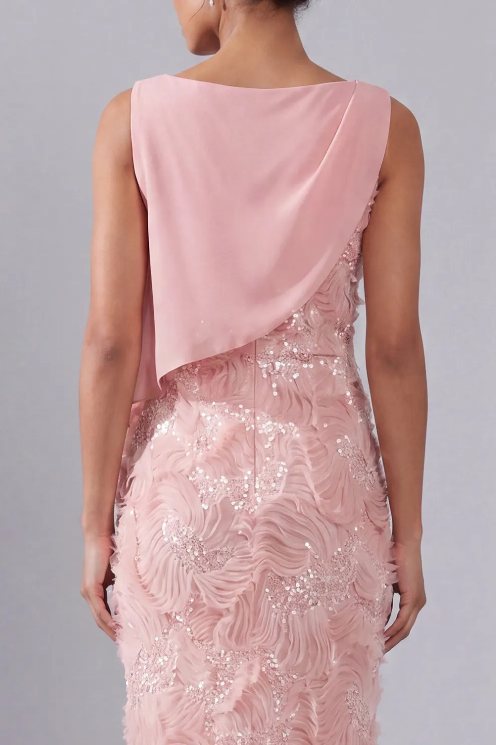 Blush Sheath Midi Beaded Boat Neck Wedding Guest Dress