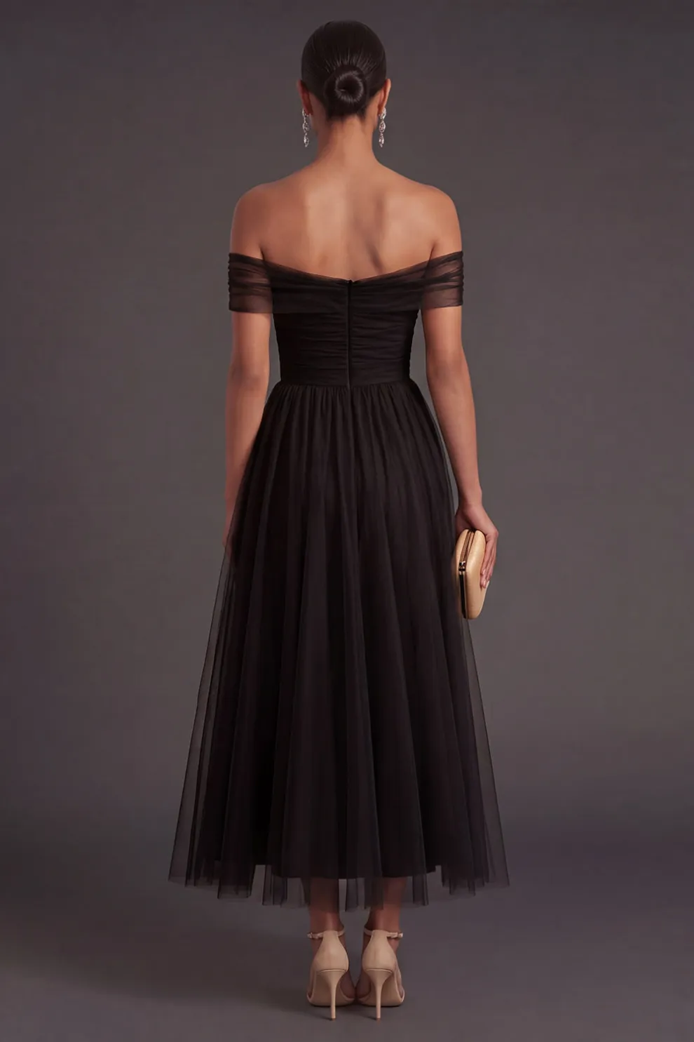 Off the Shoulder A Line Pleated Black Long Formal Dress
