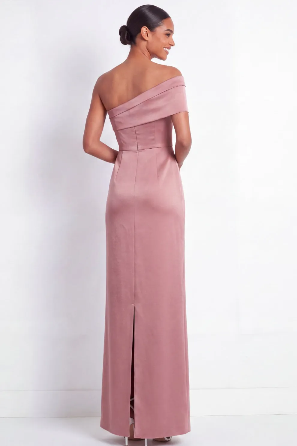 Dusty Sage Mermaid Satin One Shoulder Long Bridesmaid Dress with Back Slit
