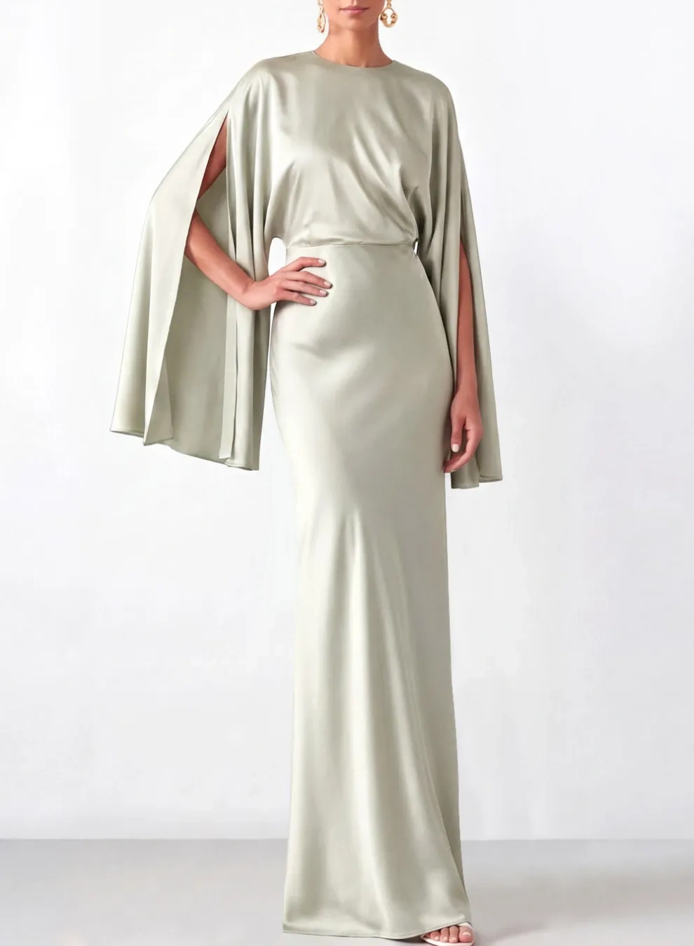 Dusty Sage Mermaid Satin Long Mother of the Bride Dress