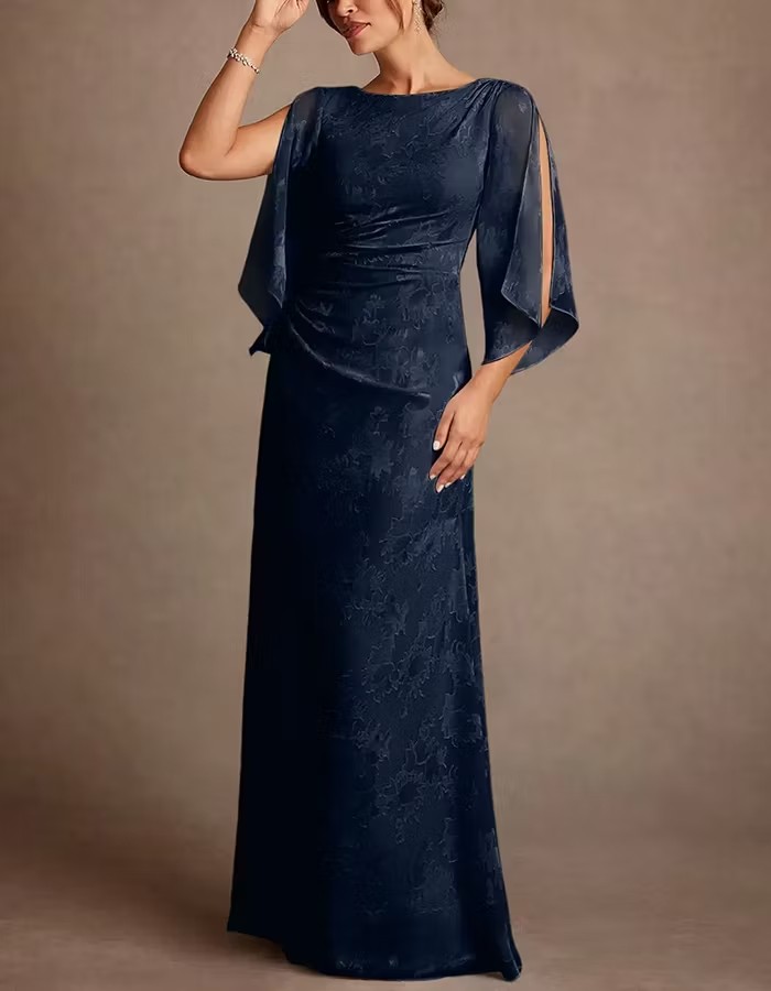 Boat Neck Jacquard Chiffon Maxi Dress