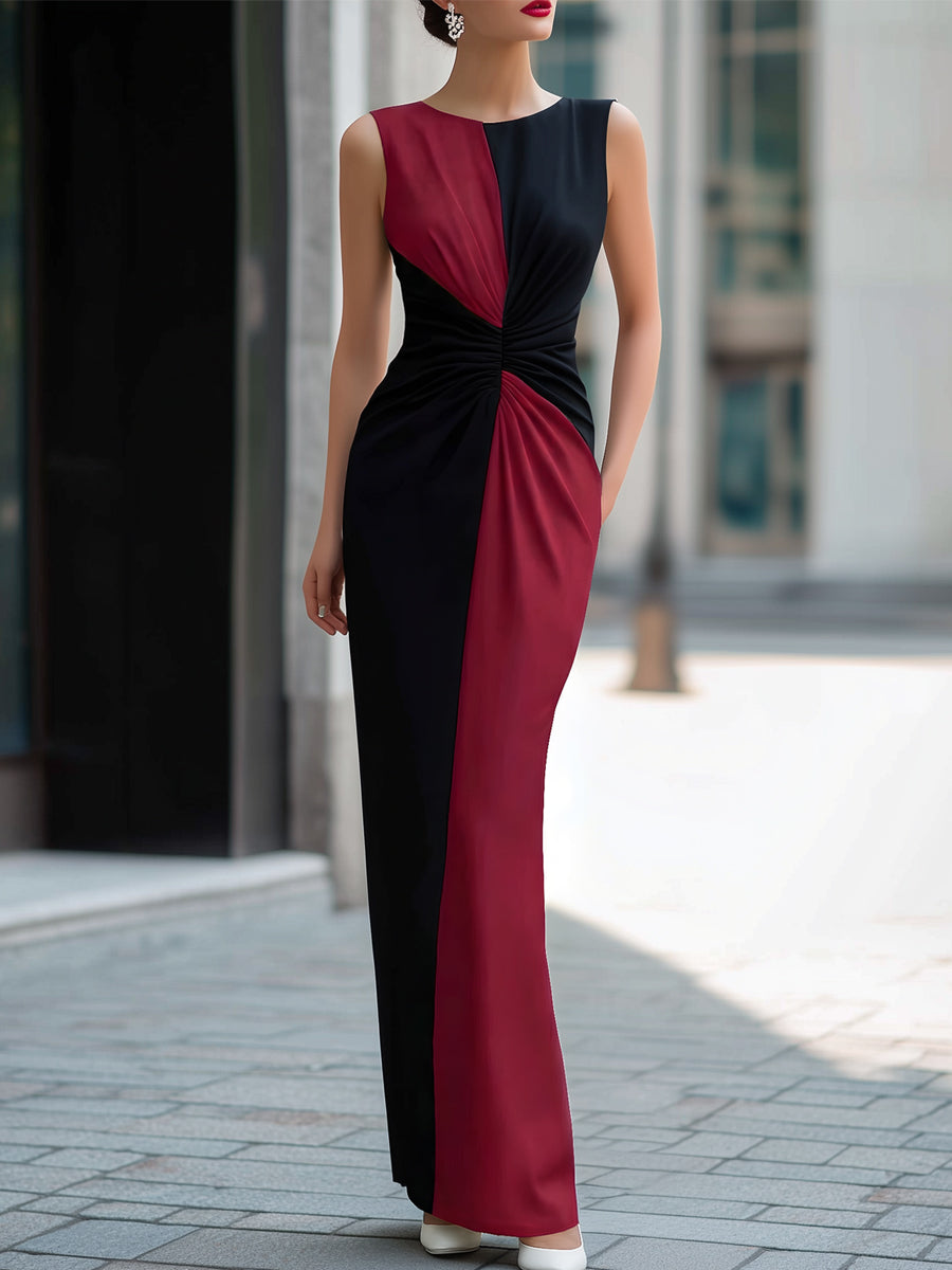 Colorblock Twist Front Sleeveless Maxi Dress