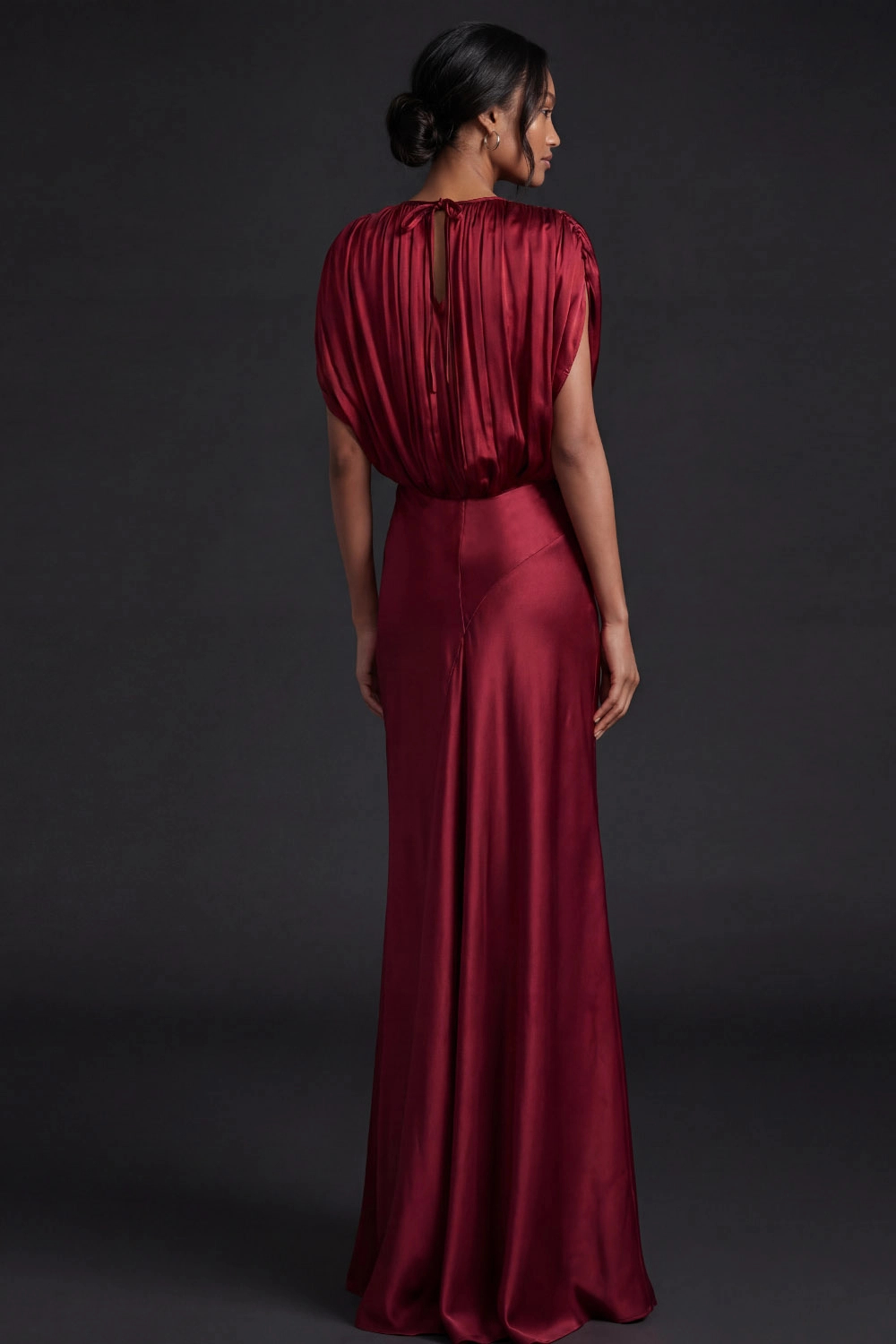 Burgundy Round Neck Mermaid Ruched Formal Evening Dress