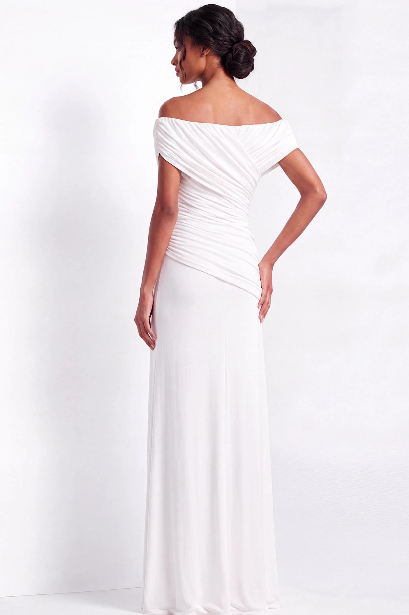 Emerald Green Off-the-Shoulder Ruched Jersey Floor-Length Gown