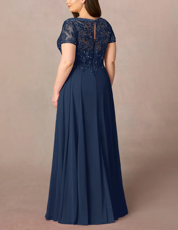 Dark Navy Sequined Chiffon A-Line Maxi Dress
