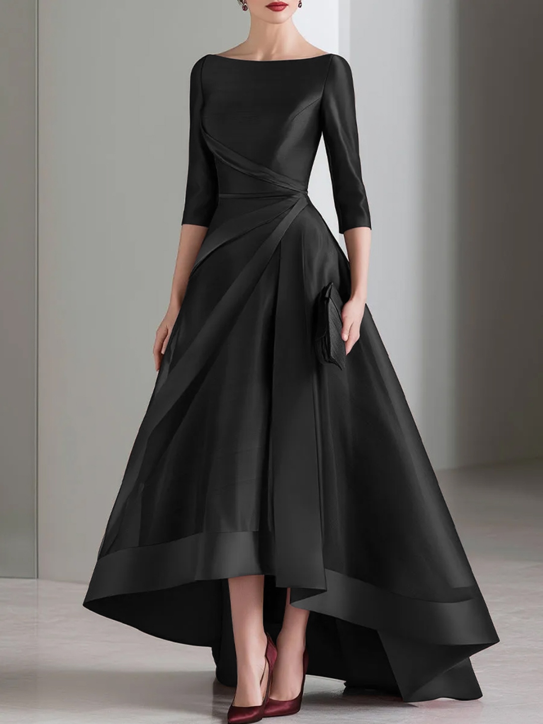 Draped Waist Organza High-Low Maxi Dress