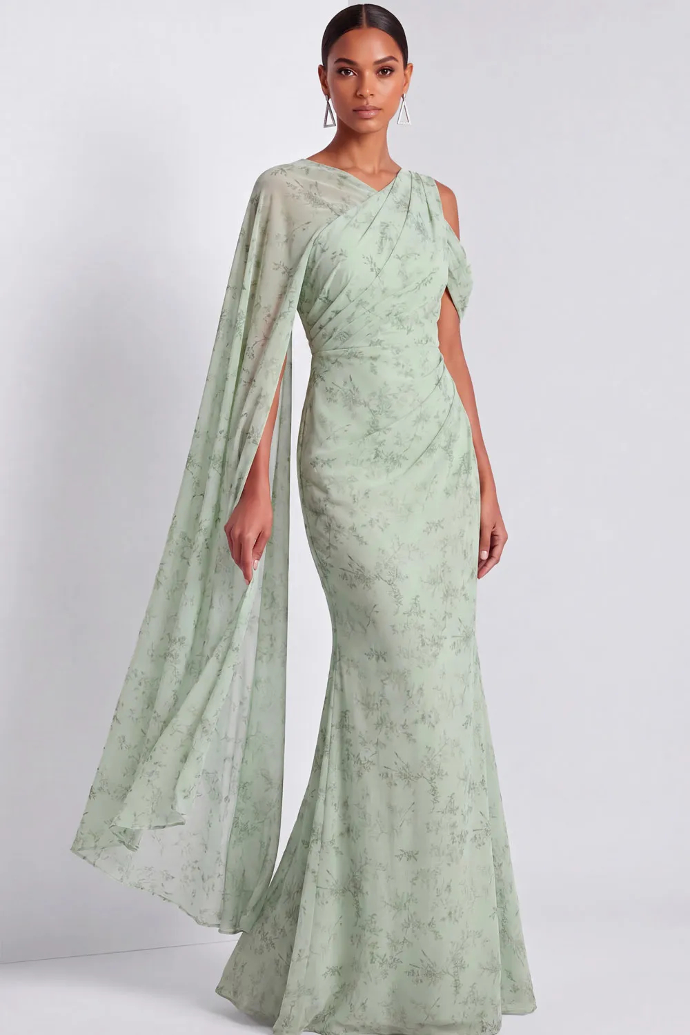 Light Green Mermaid Cold Shoulder Maxi Dress