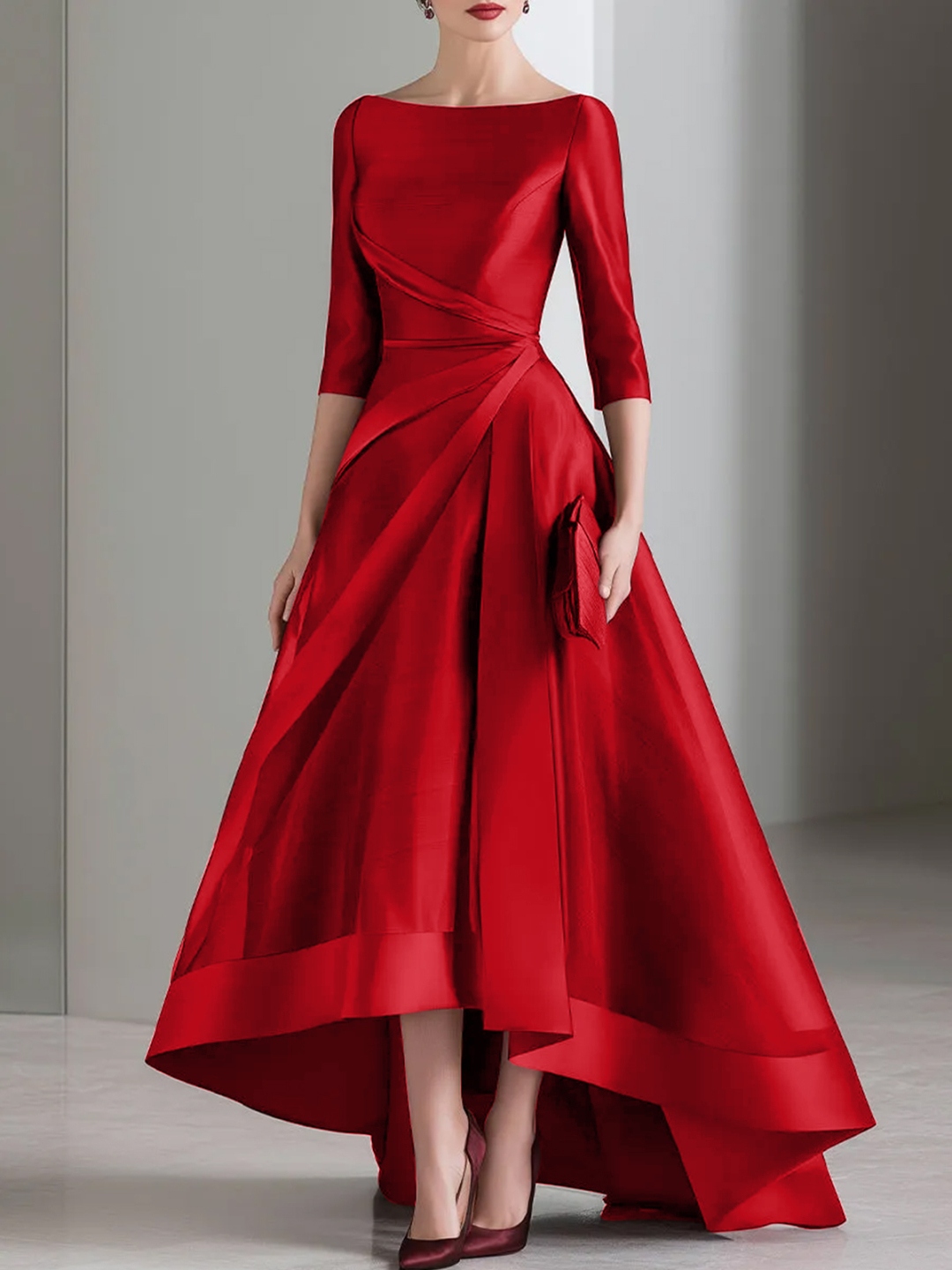 Draped Waist Organza High-Low Maxi Dress