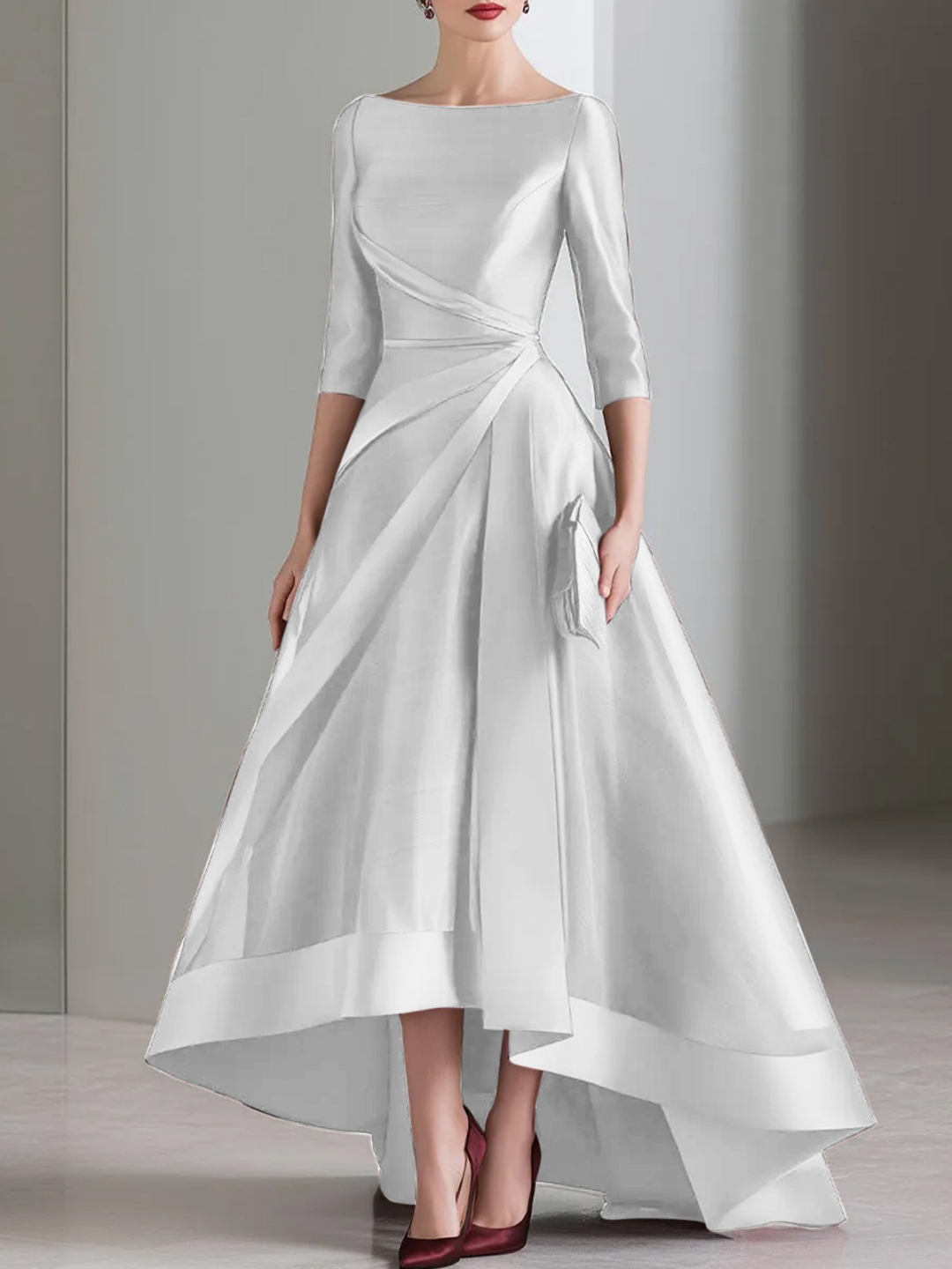 Draped Waist Organza High-Low Maxi Dress