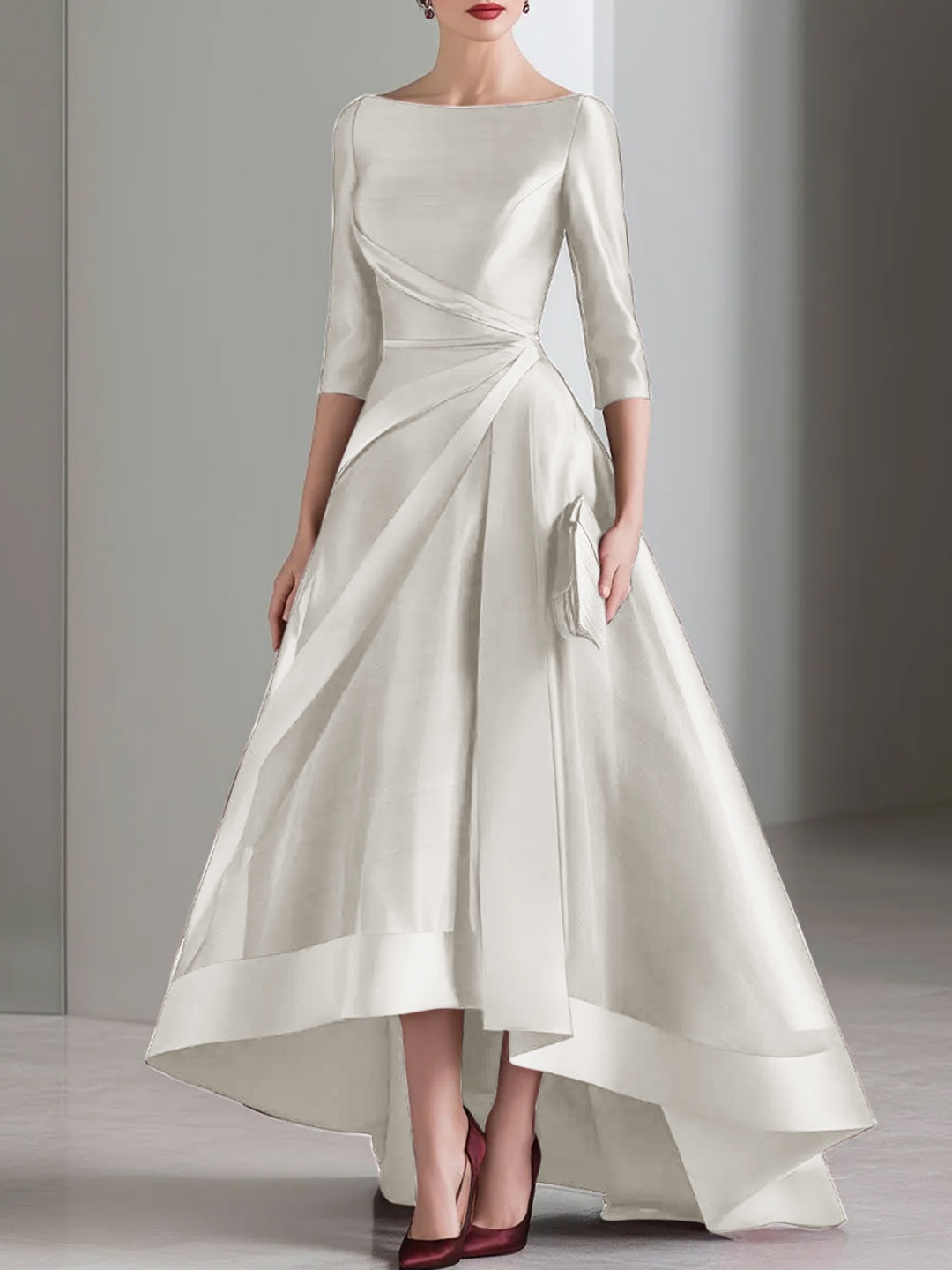 Draped Waist Organza High-Low Maxi Dress