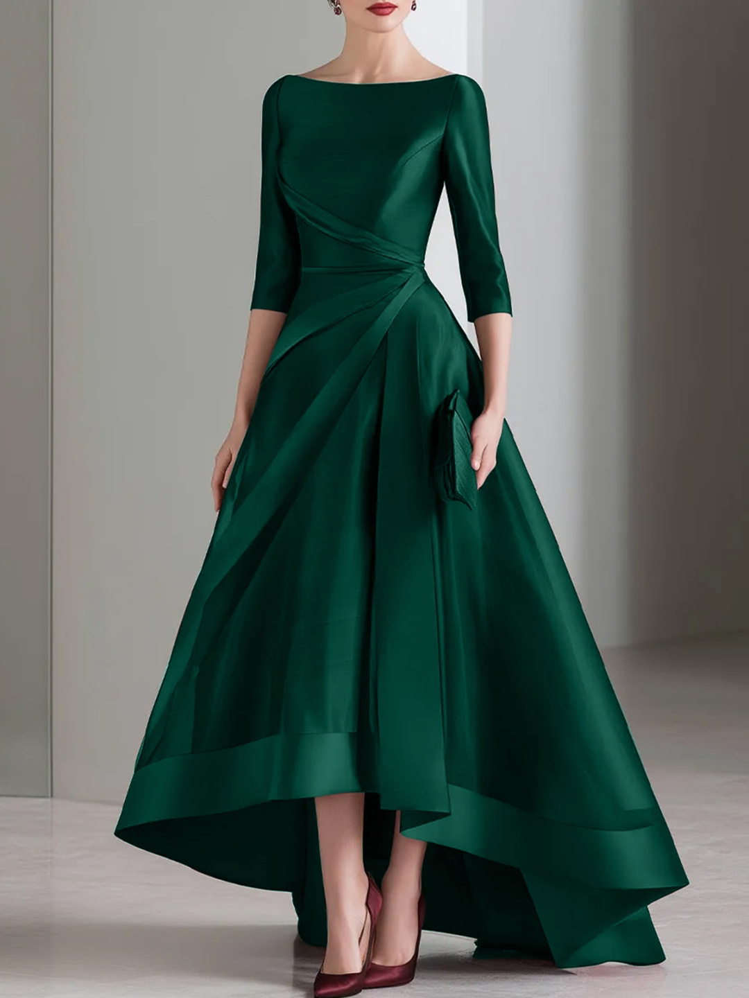 Draped Waist Organza High-Low Maxi Dress