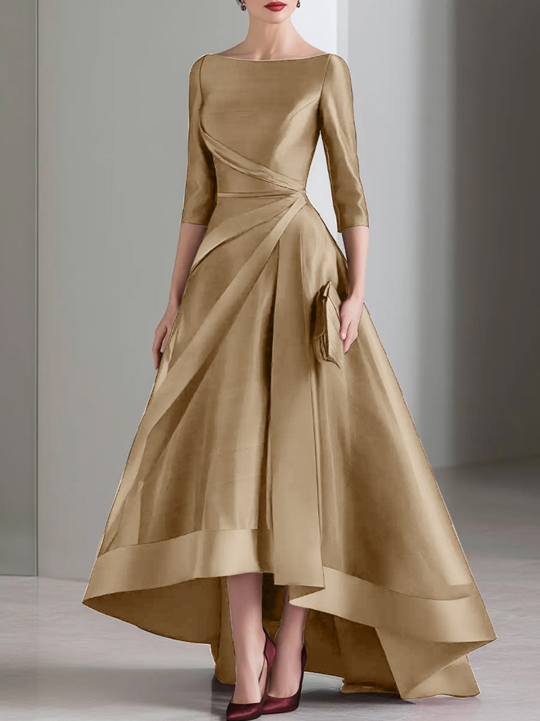 Draped Waist Organza High-Low Maxi Dress