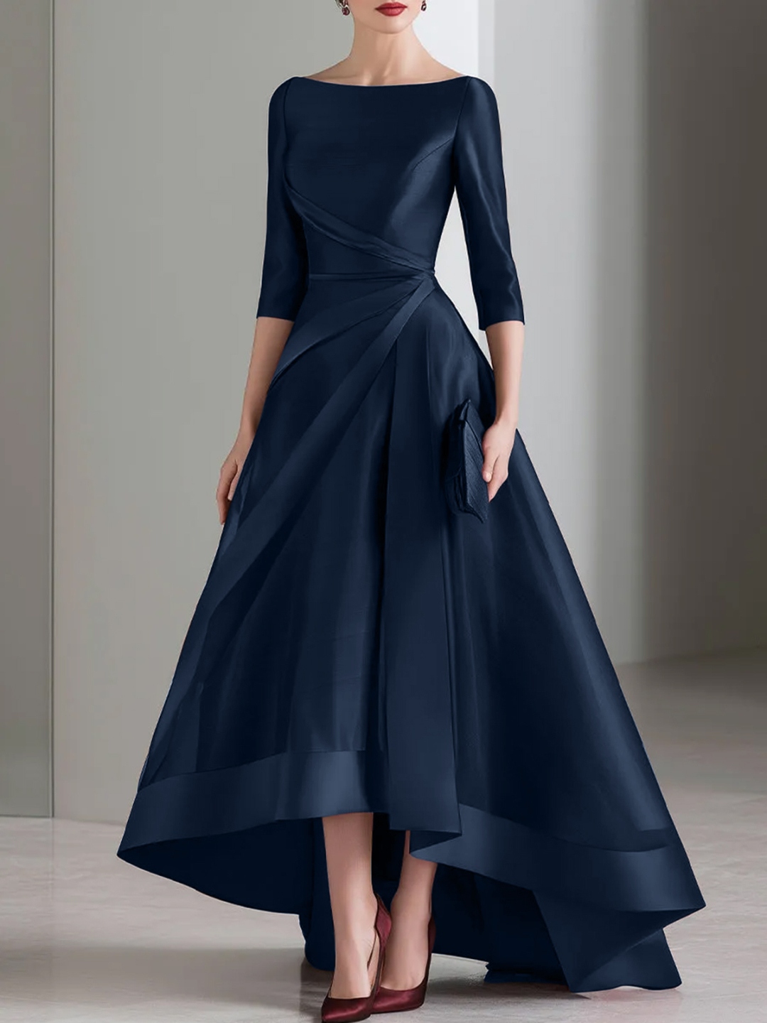 Draped Waist Organza High-Low Maxi Dress