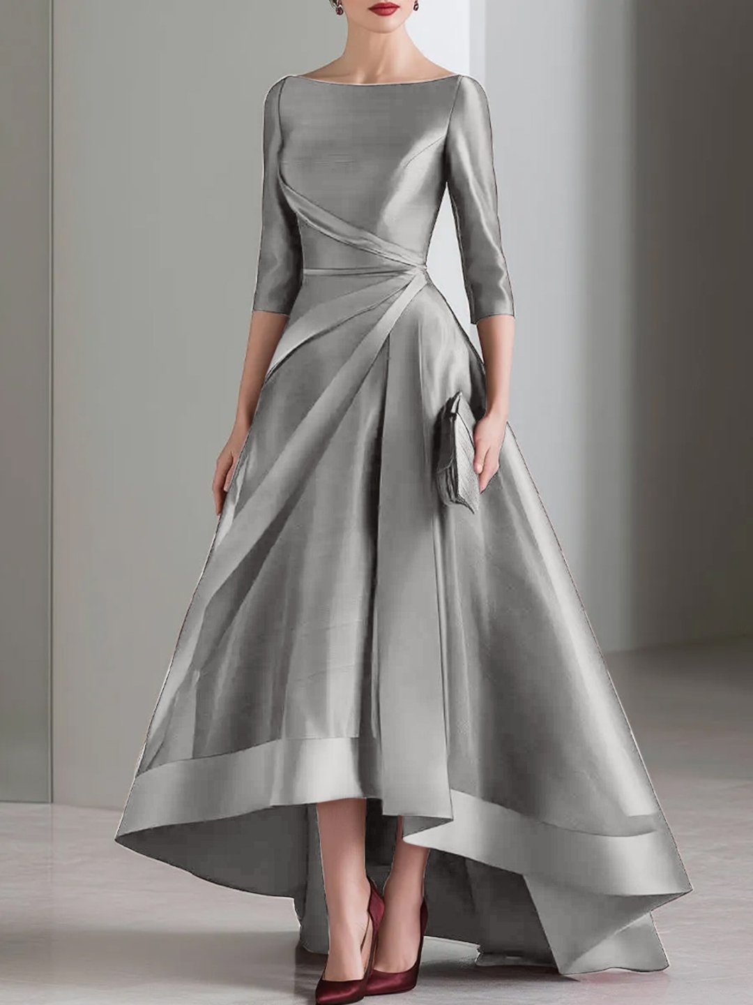 Draped Waist Organza High-Low Maxi Dress
