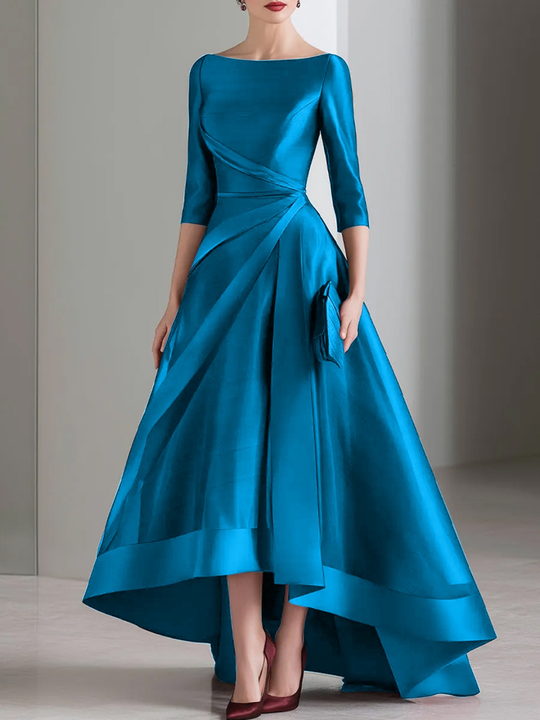 Draped Waist Organza High-Low Maxi Dress