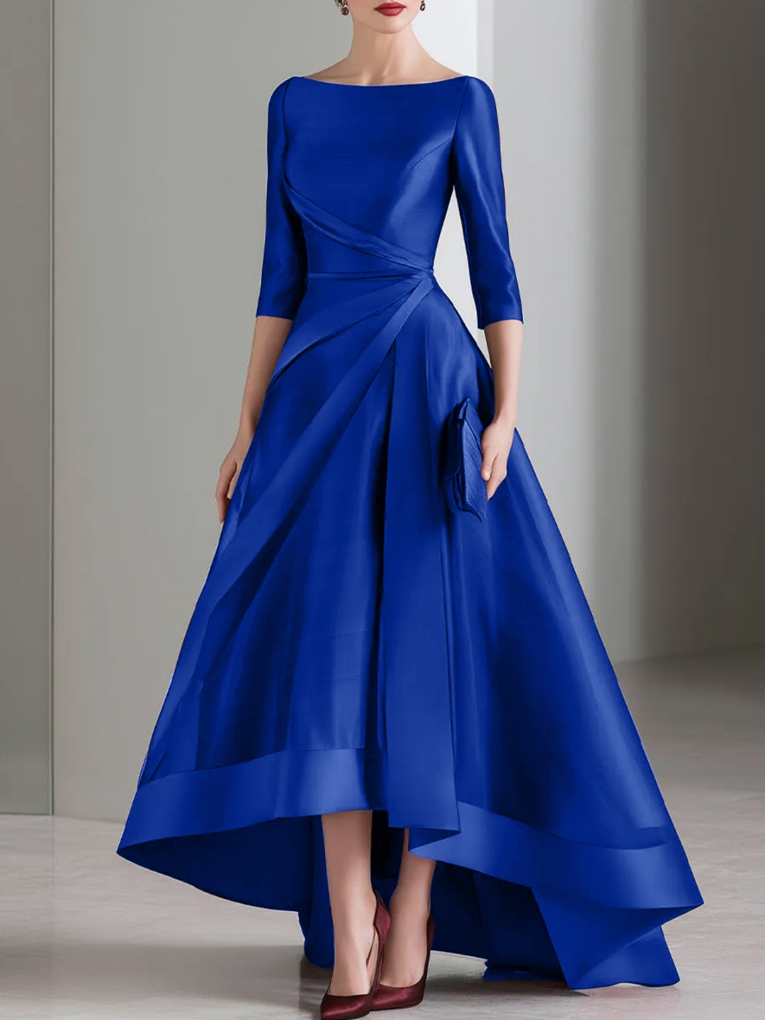 Draped Waist Organza High-Low Maxi Dress