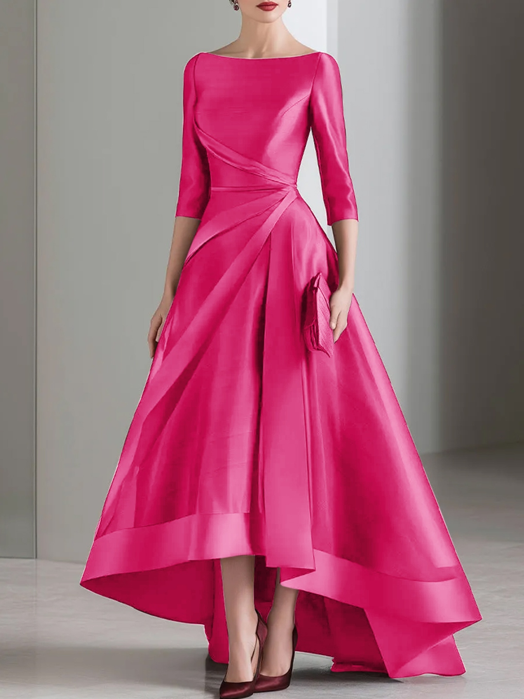 Draped Waist Organza High-Low Maxi Dress