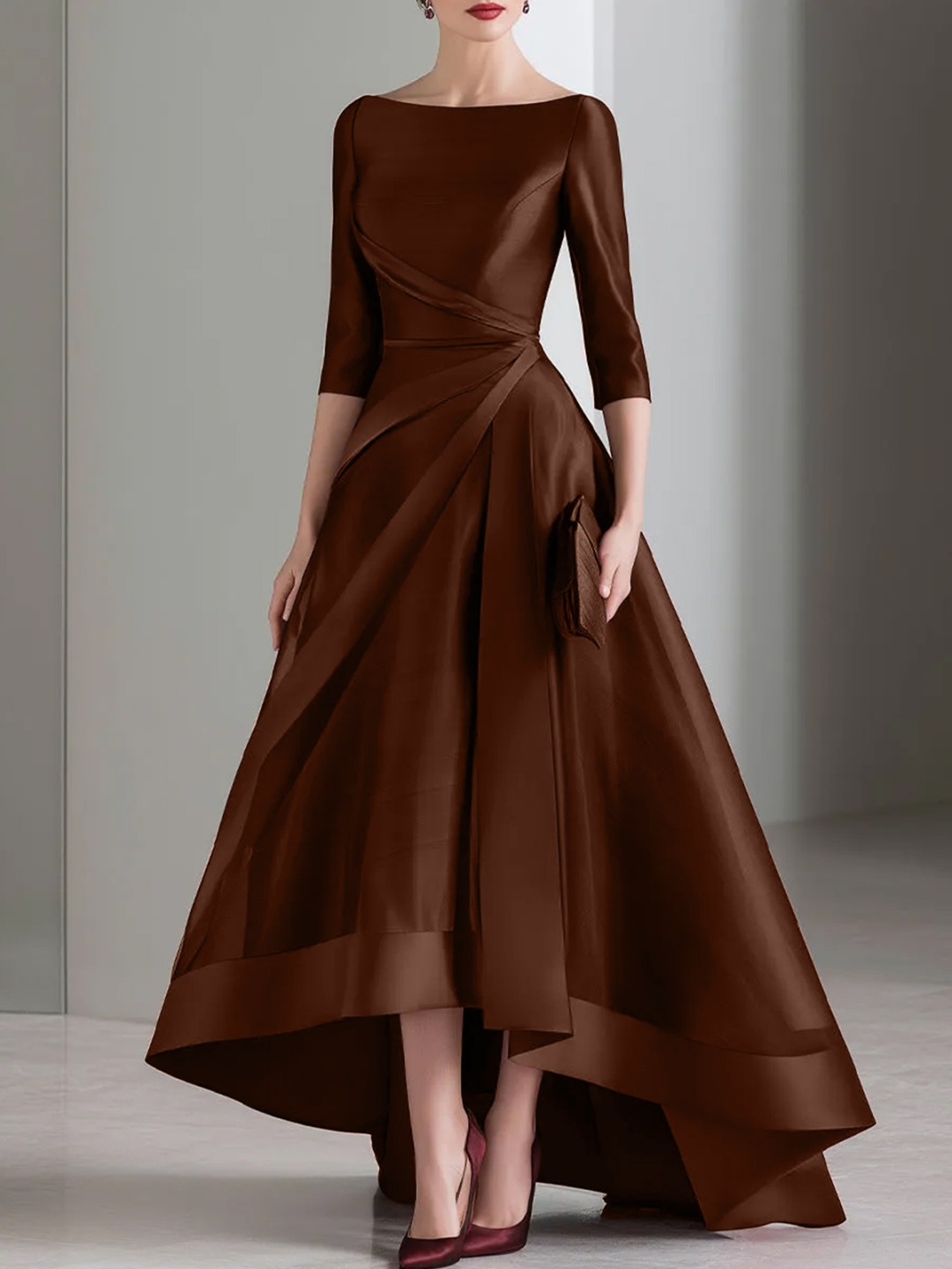 Draped Waist Organza High-Low Maxi Dress