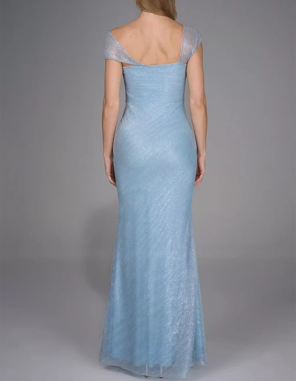Light Blue Chiffon Pleated Fishtail Maxi Dress