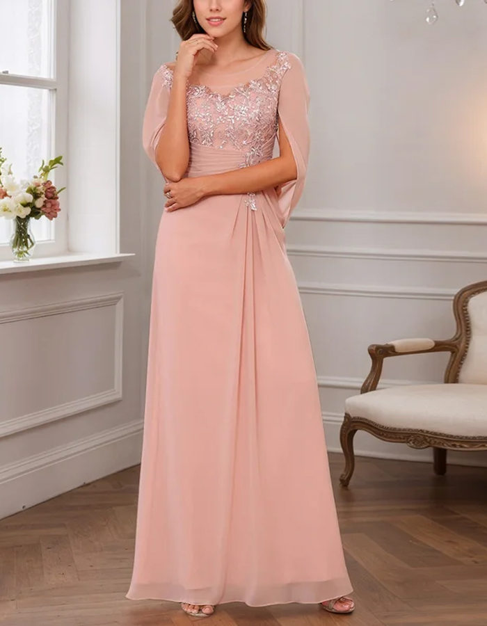 Fashion Solid Color Lace Sequins Maxi Dress