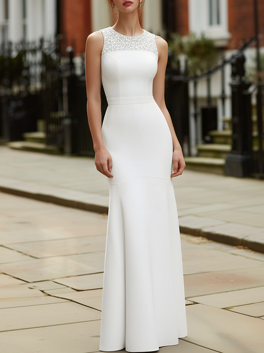Sequin Neckline Sleeveless Mermaid Maxi Dress