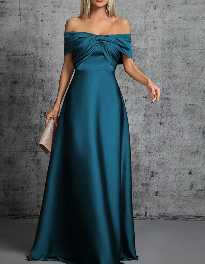 Satin Off-the-Shoulder Trousered Maxi Dress
