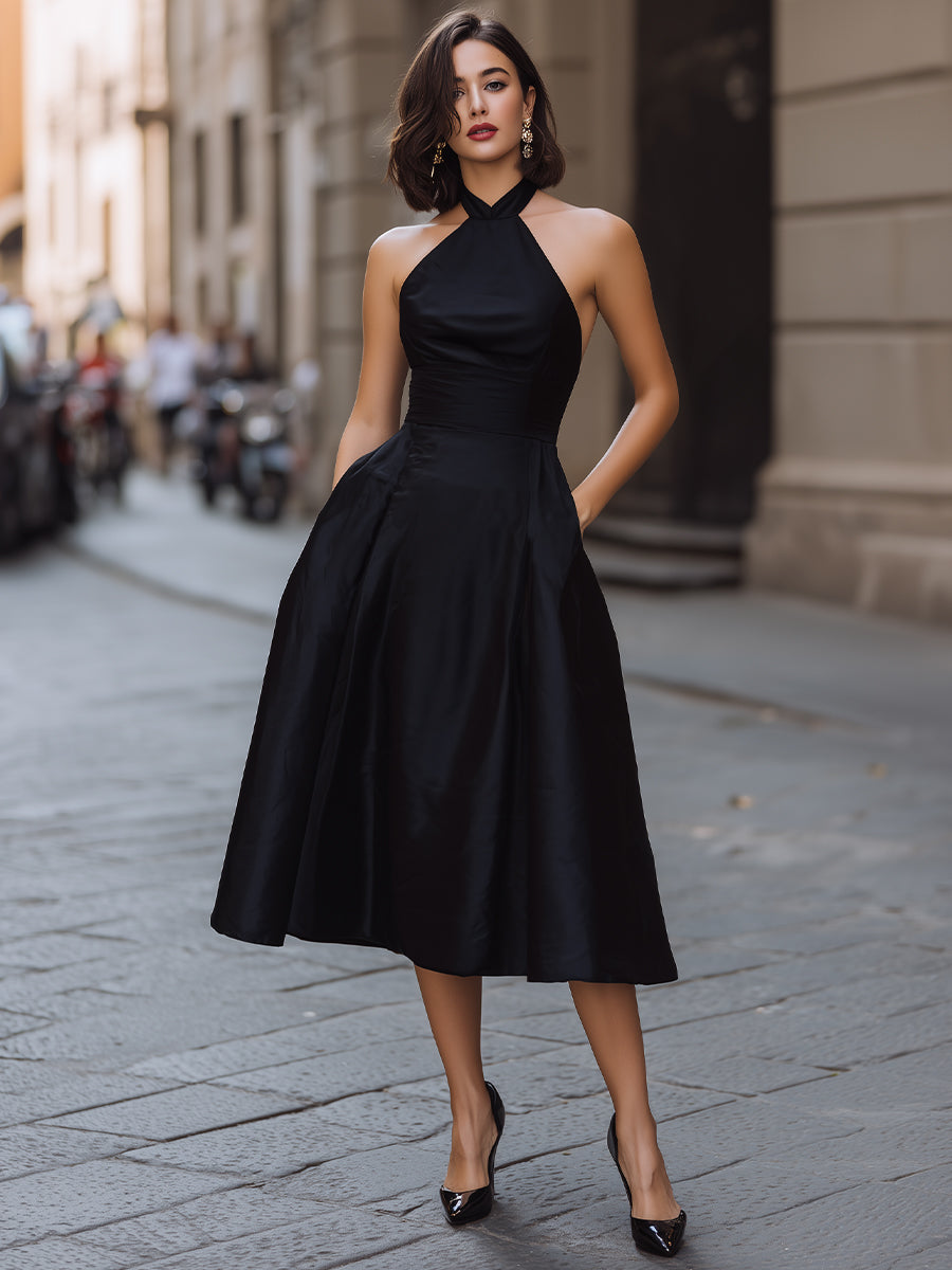 Timeless Elegance Halter Neck A-Line Midi Dress