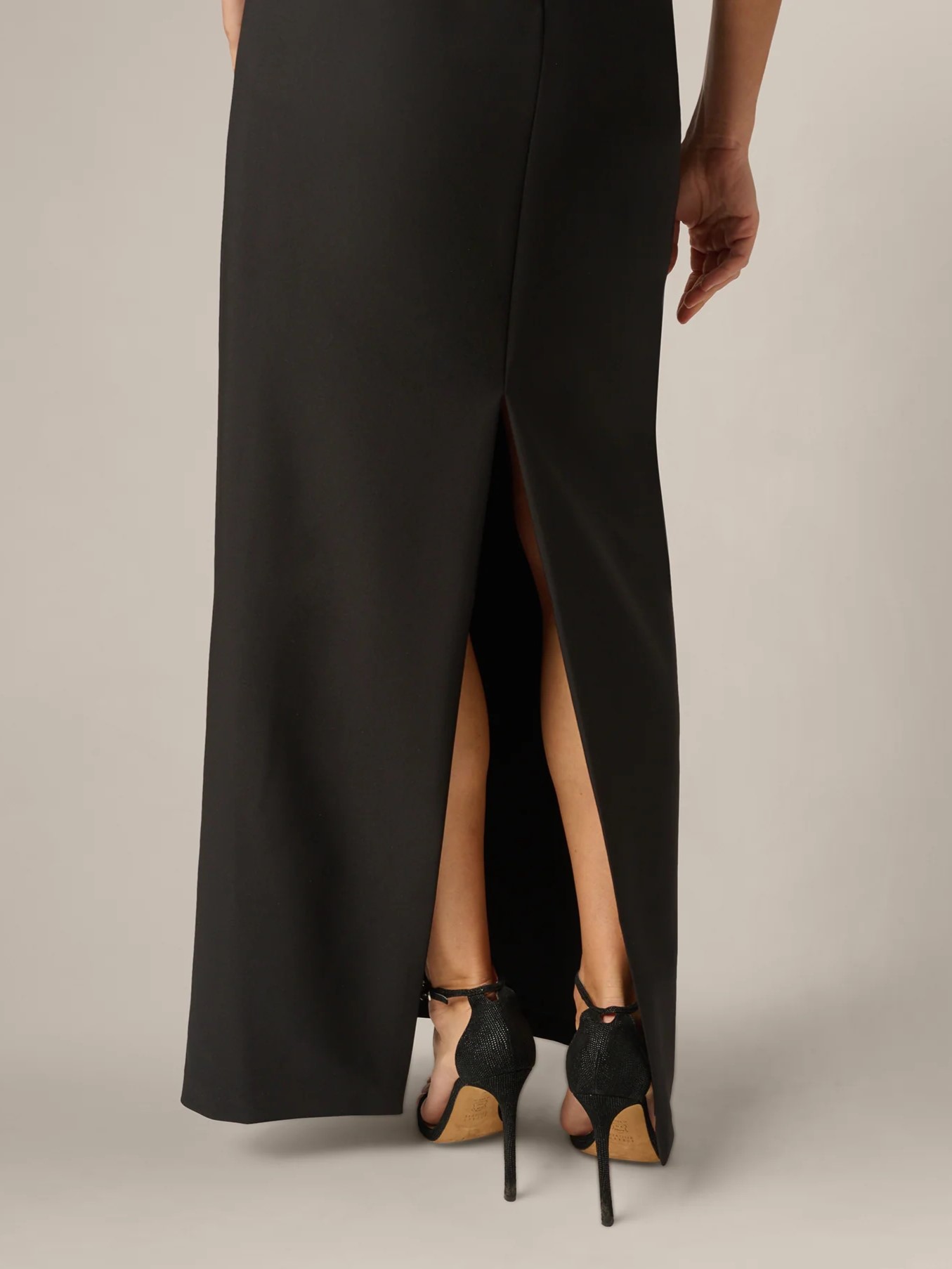 Black Sleeveless Deep V-neck Lace Trim Column Maxi Dress