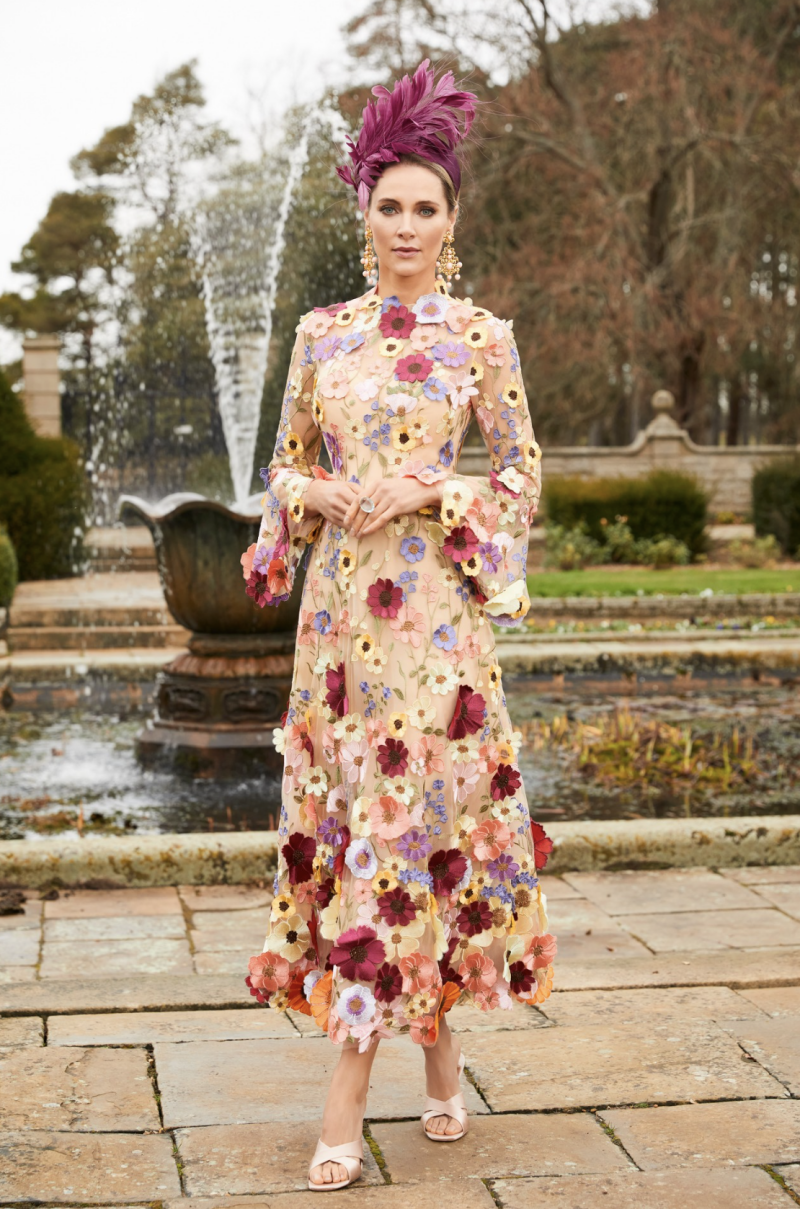 Enchanting 3D Floral Appliqué Midi Dress