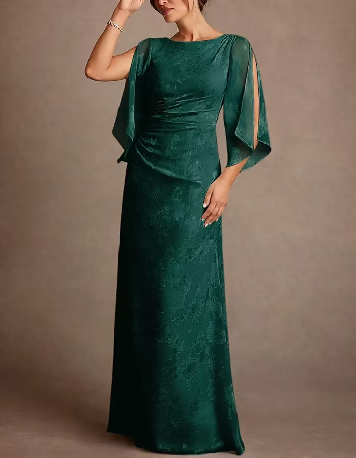 Boat Neck Jacquard Chiffon Maxi Dress