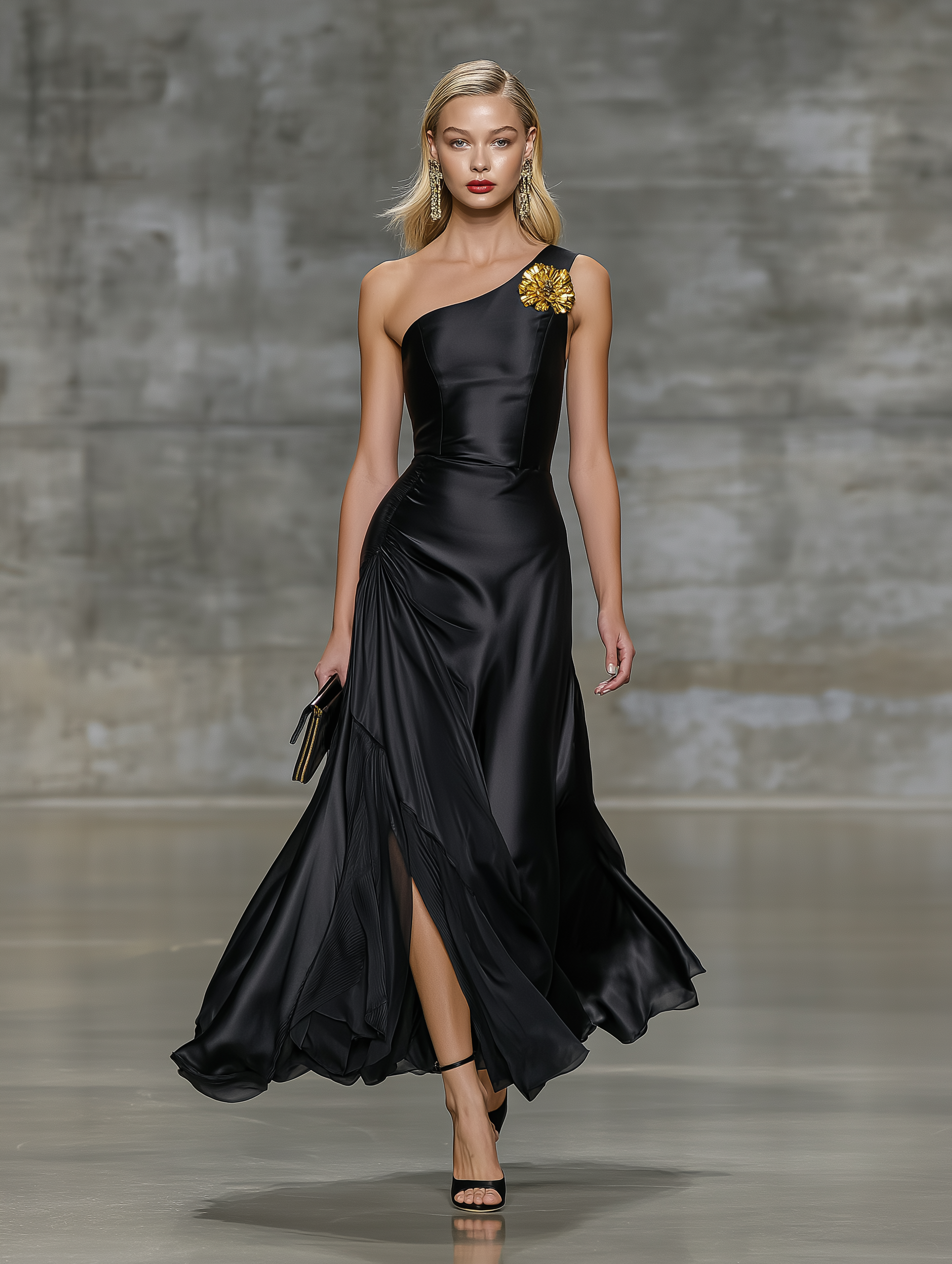 Elegant Black Satin One-shoulder Sleeveless Maxi Dress