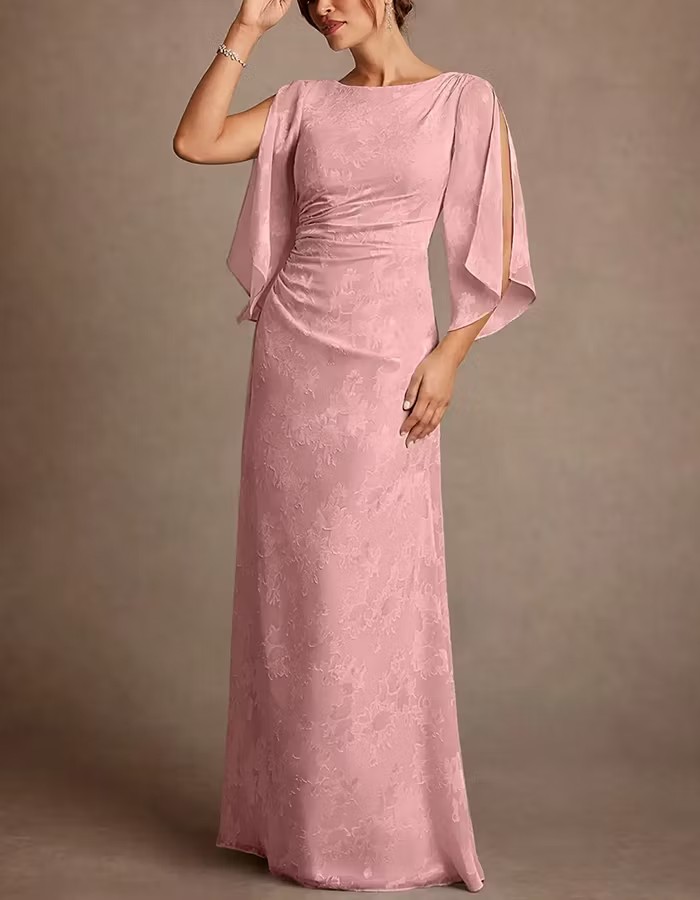 Boat Neck Jacquard Chiffon Maxi Dress