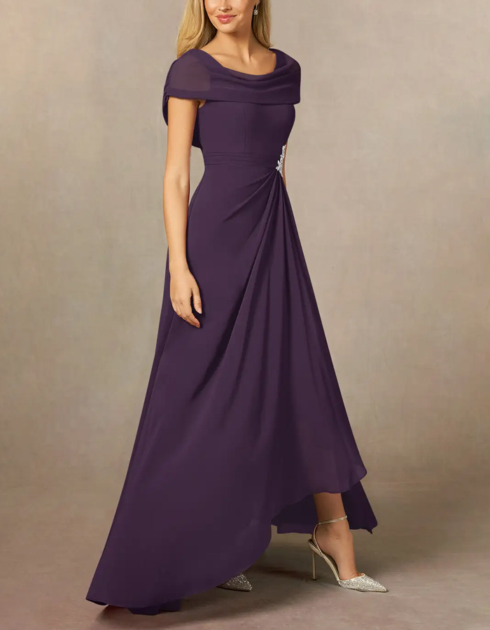 Purple A-line Chiffon Side Slit Maxi Dress