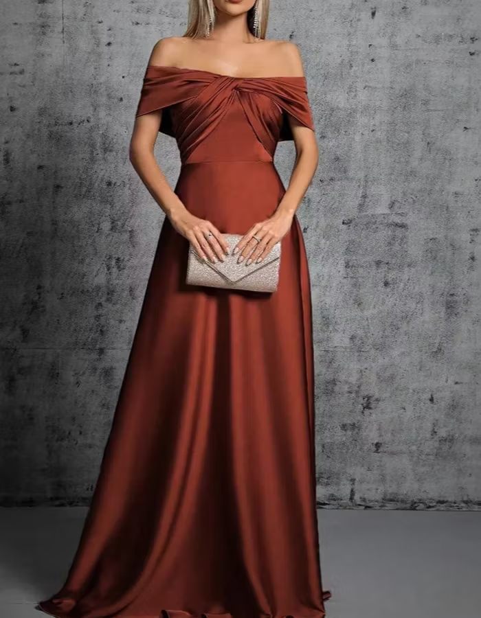 Satin Off-the-Shoulder Trousered Maxi Dress