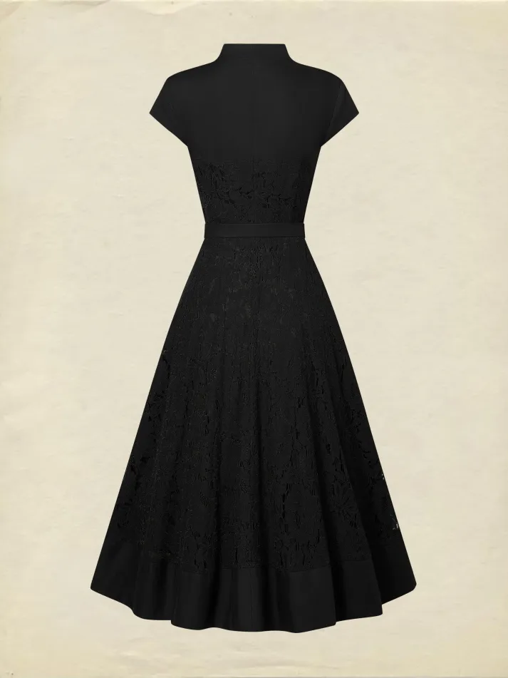 Midi Linen Dress, Sleeveless, V Neck, Lace, Button Design, French Vintage, Black