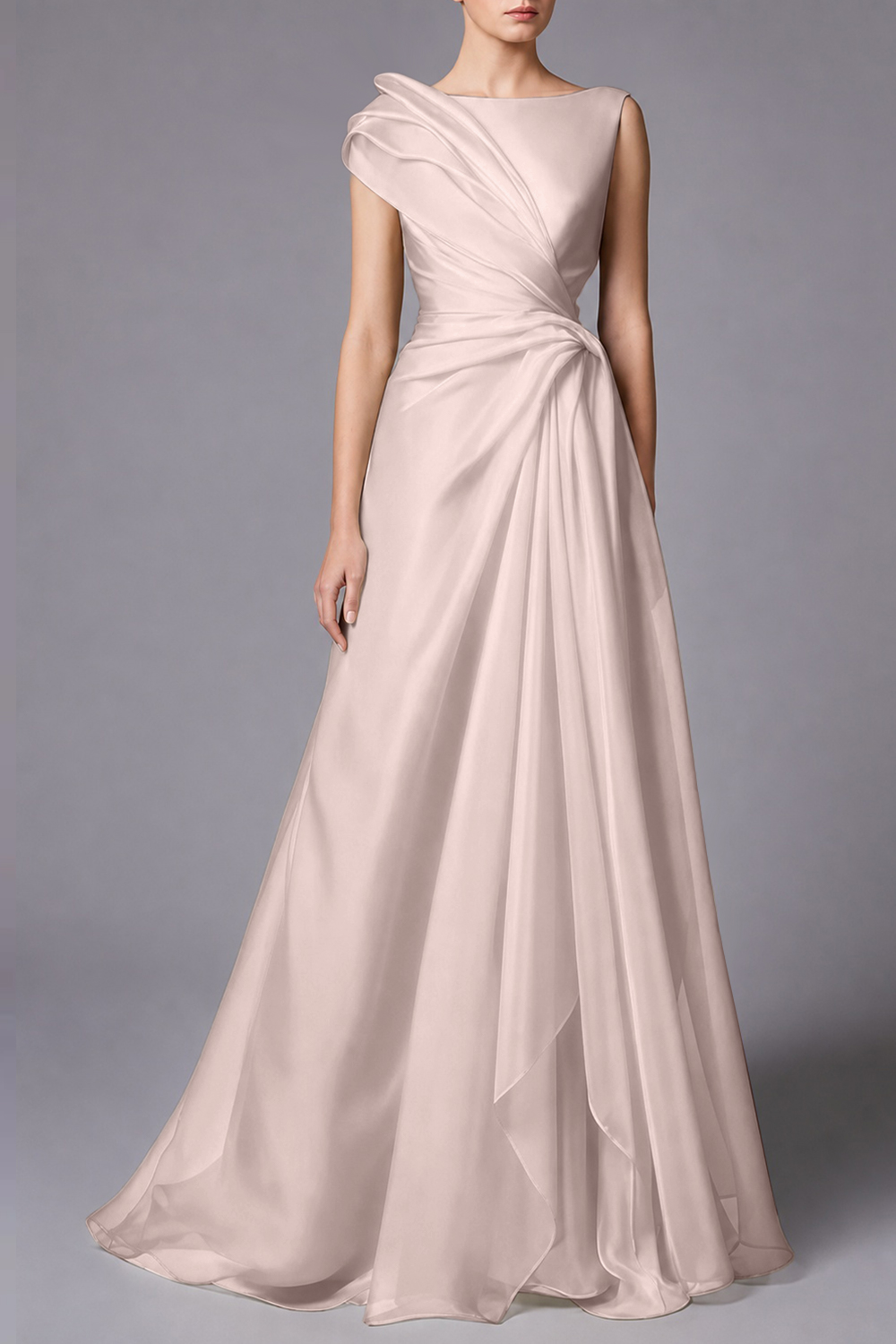 Burgundy Sleeveless Ruched Draped Maxi Dress