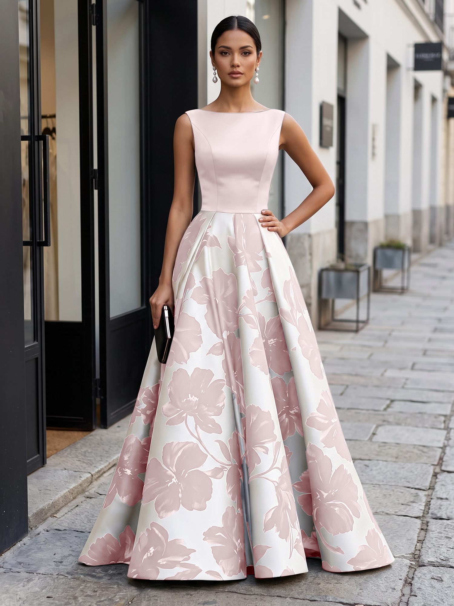 Elegant Monochrome Floral Ball Gown