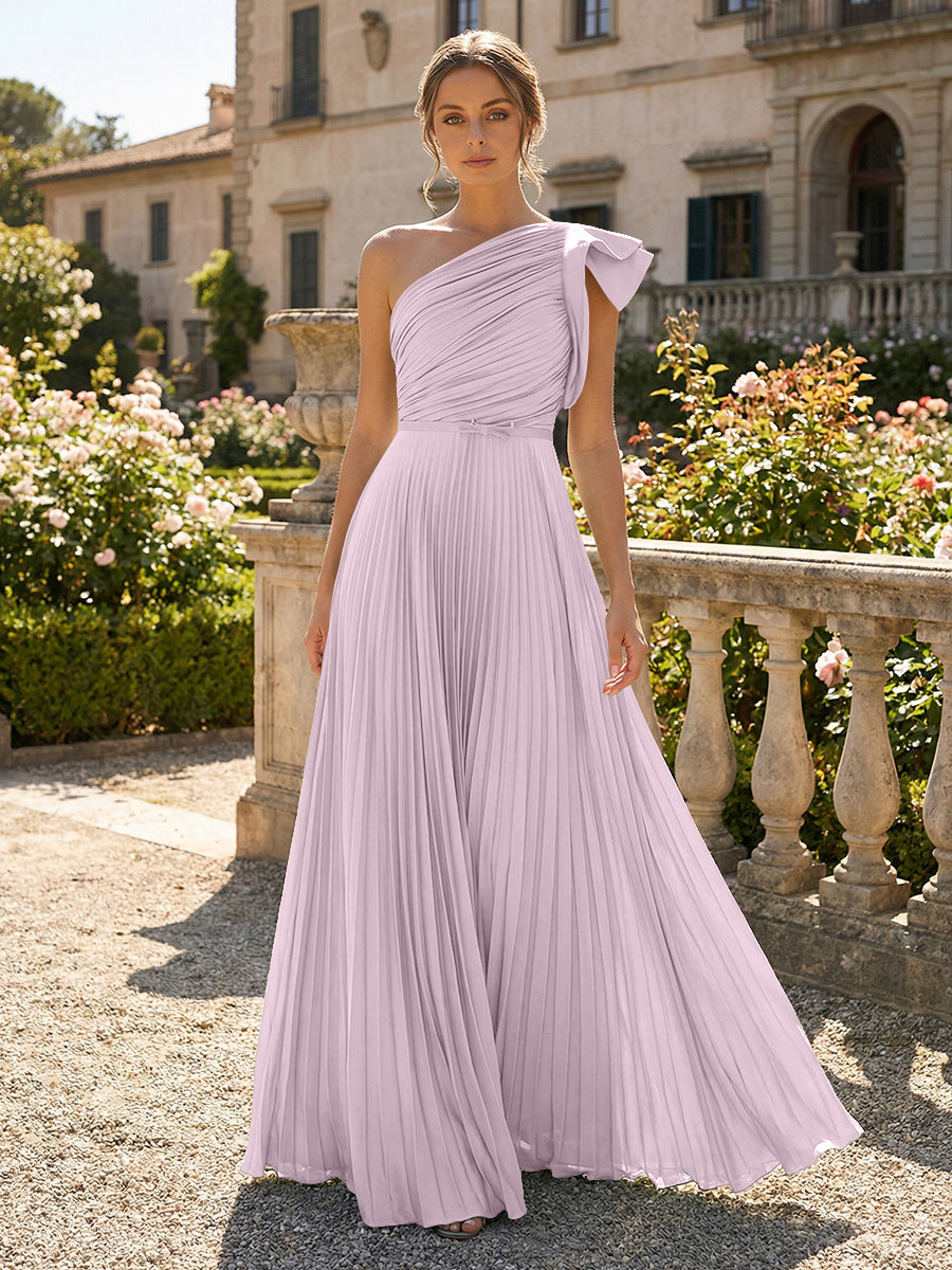 A-Line Pleated Chiffon One Shoulder Floor-Length Mother of the Bride & Groom Dresses