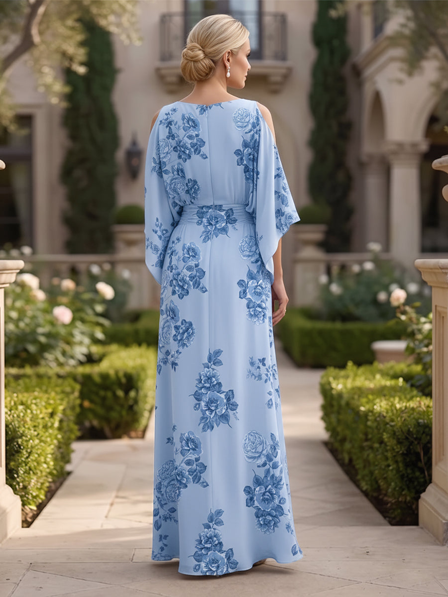 Floral Print A-Line/Princess Scoop Neck Floor-Length Mother of the Bride & Groom Dresses with Pockets