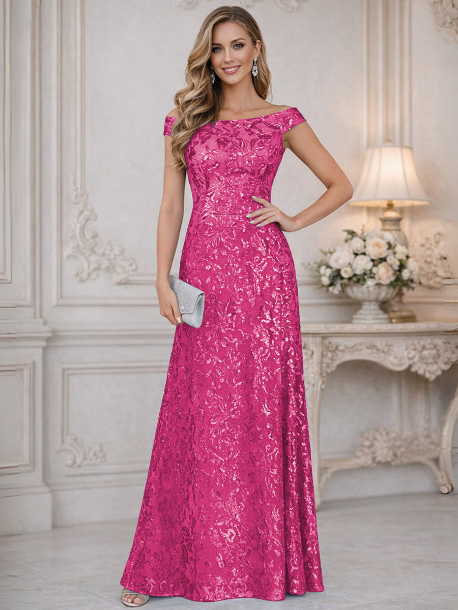 A-Line Off Shoulder Floor-Length Mother of the Bride Dresses with Sequins