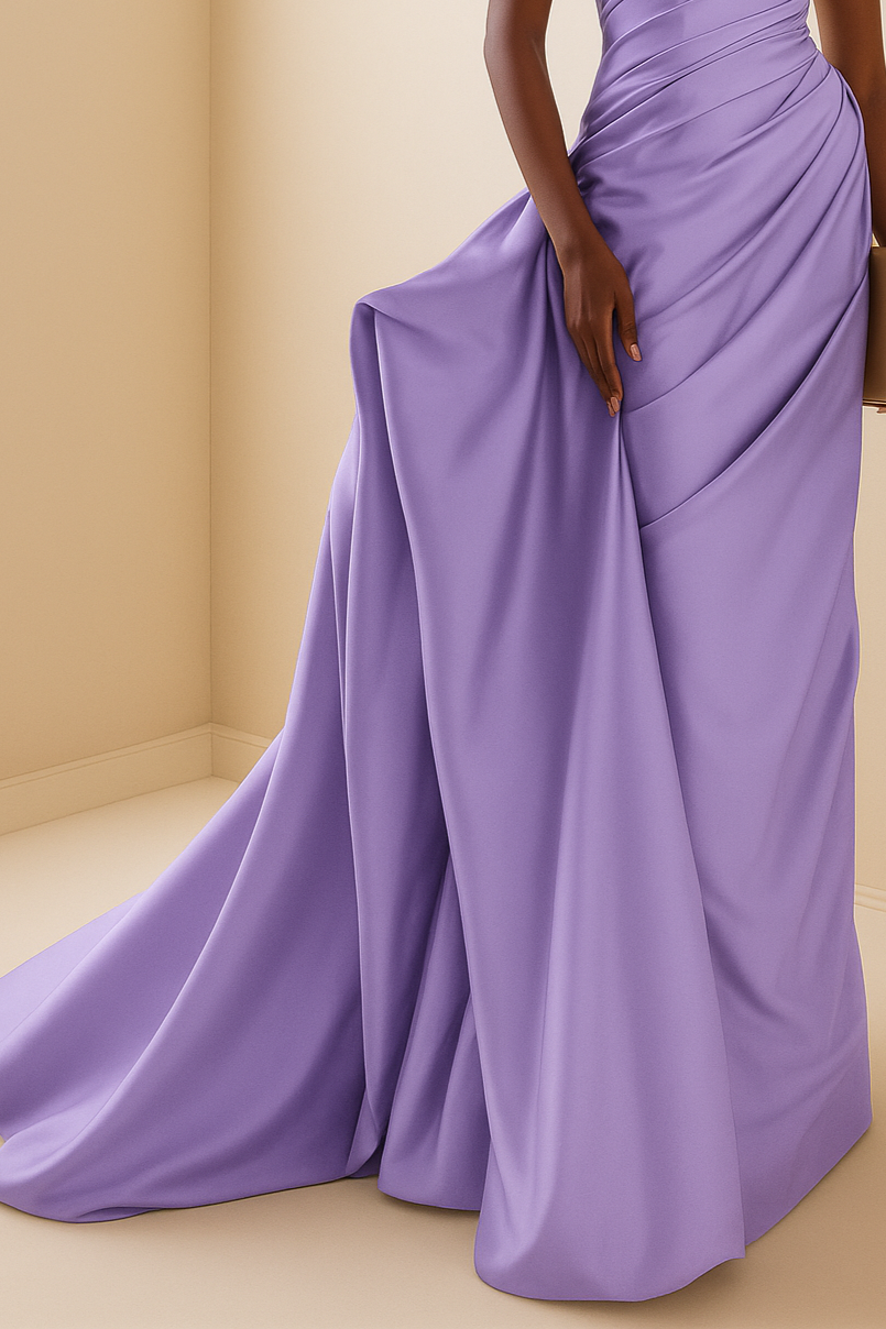 Lavender Off-Shoulder Draped Evening Gown