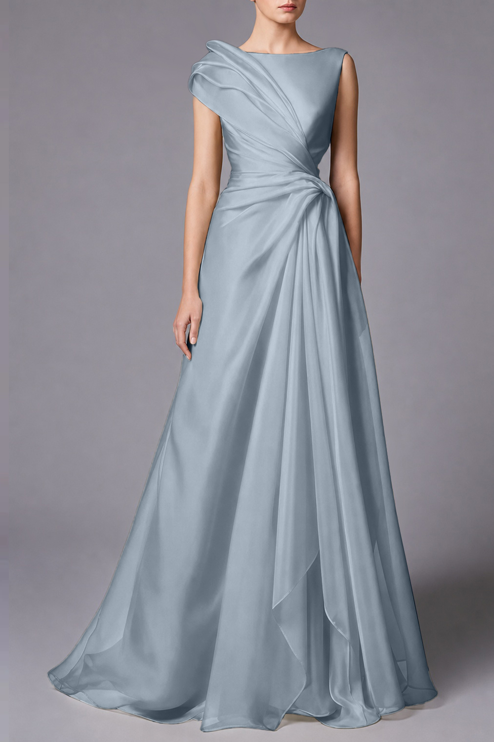 Burgundy Sleeveless Ruched Draped Maxi Dress